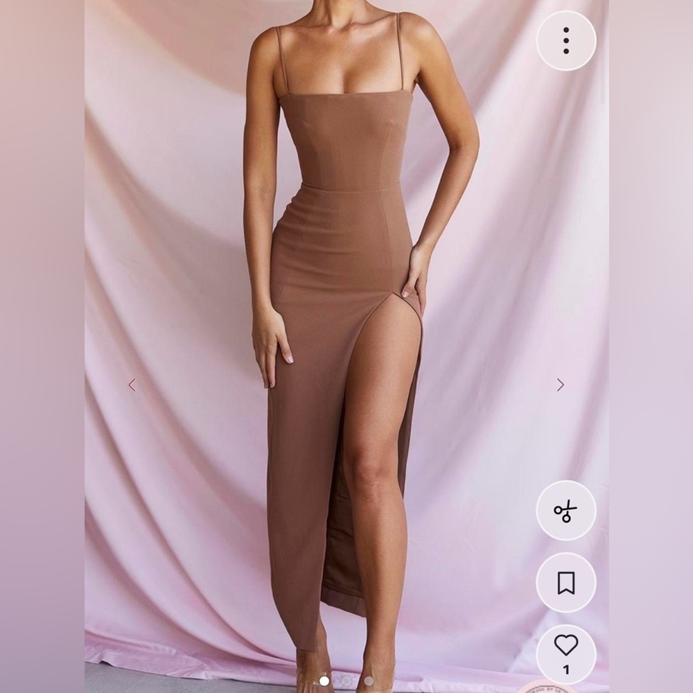 House of CB “Jaida” Maxi Slit Dress in Brown